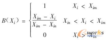 逆向指標:半降梯形模糊隸屬度函數